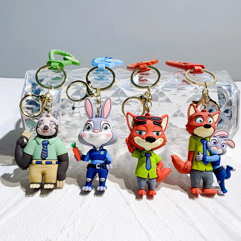 Zootopia Keychain Set Judy& Nick Wilde PVC Figure Keychain, Disney Movie Character Key Ring, Animal Cartoon Bag Charm Gift