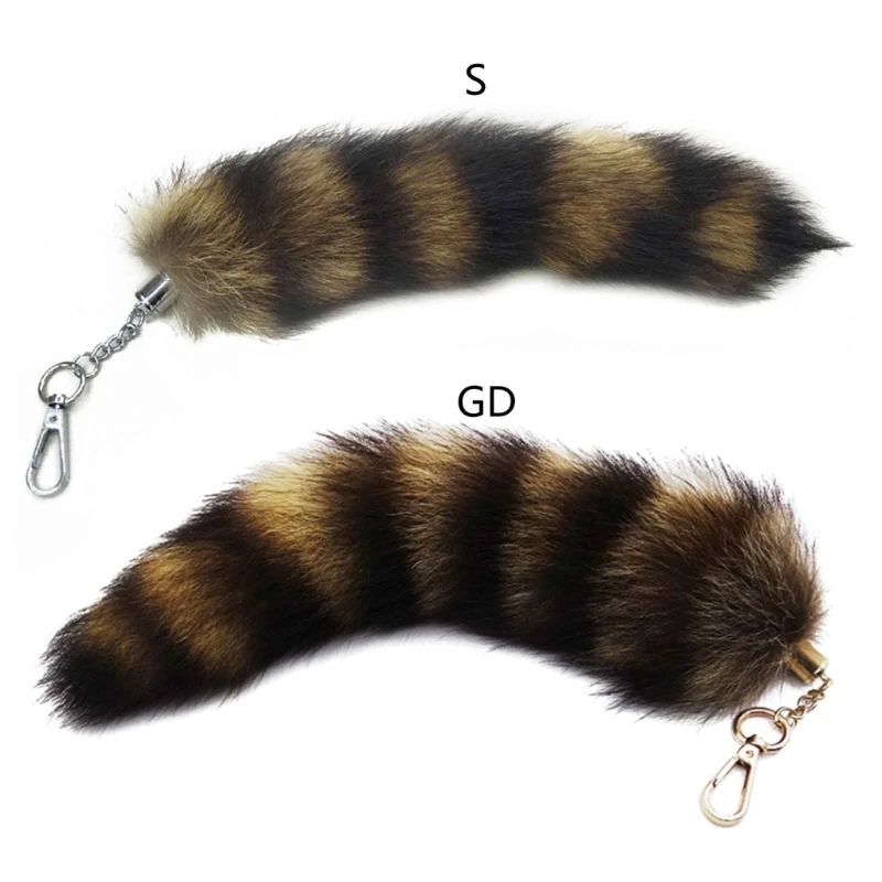 Plush-Fox Tail Keychain Furry Racoon Tail Keyring Keychain 28cm Animal Tail Key-Pendant Pompoms Keyring Holder Bag-Decor