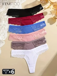 FINETOO 6Pcs Cotton Lace Underwear for Women Sexy Solid Color G-string Low Waist Hollow Out Panties Breathable Bikini Lingerie