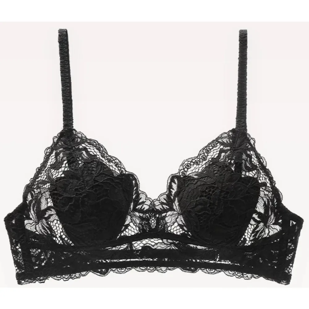 Sutiã Sexy de Renda Francesa com Bojo Push-Up, Antideslizante, Costas Lindas, Sem Aro, Fino, Respirável e Confortável para Mulheres, Tamanhos S-XL