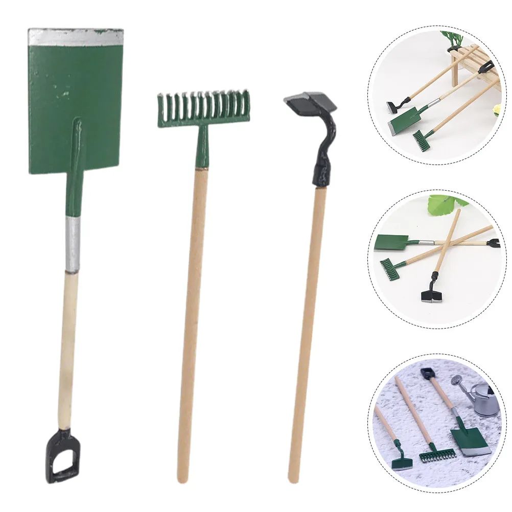 

2Sets Wooden Alloy Mini House Decoration Accessories Bright Color Lovely Mini Farm Tools for Miniature Garden Landscaping