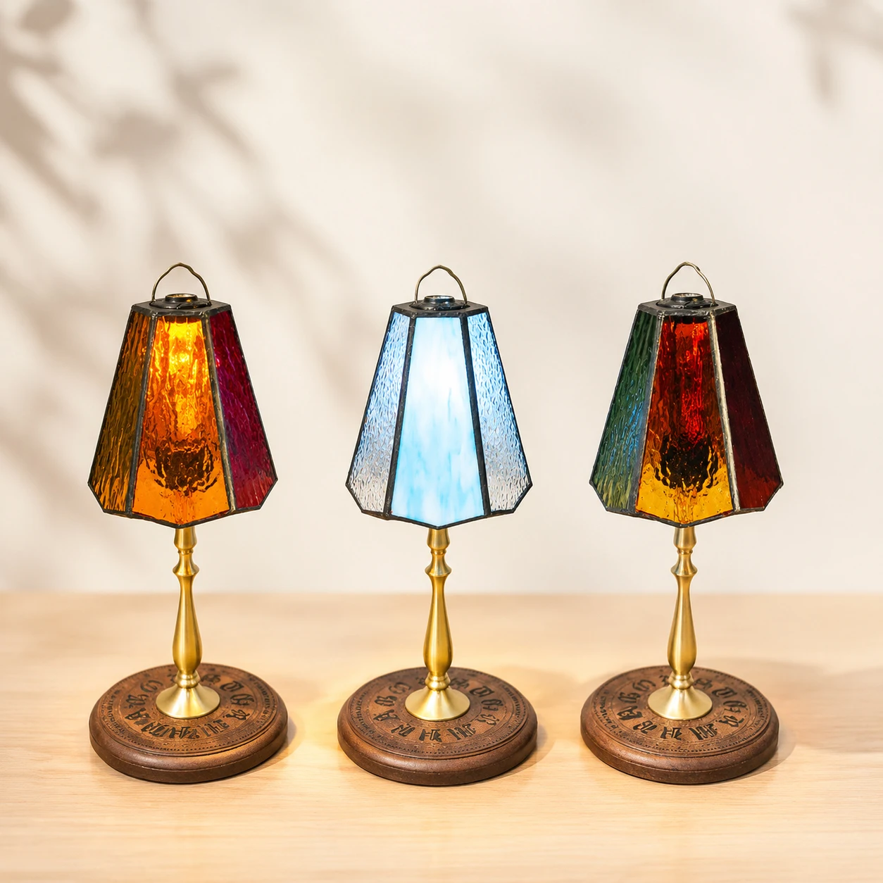 

Handmade Retro Glass Camping Lantern Shade,Water Ripple Ice Blue/Amber Finish ,Hexagonal Faceted Design for 38/Goal Zero Lantern