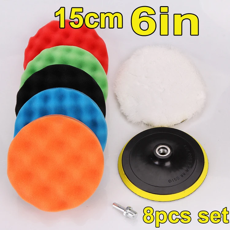8 Stuks Auto Polijsten Pads Kit 3/4/5/6/7 Inch Schuim Spons Buffer Pad Buffing Disc Set Polijstmachine Polijstmachine Wax Pads 125/150 Mm