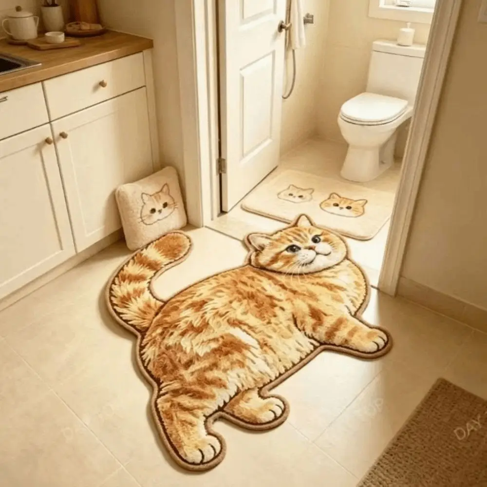 Soft Surface Cat Shape Floor Mat Crystal Velvet Cute Outline Entryway Door Mat Low Profile Cool Floor Barrier Bedside Carpet