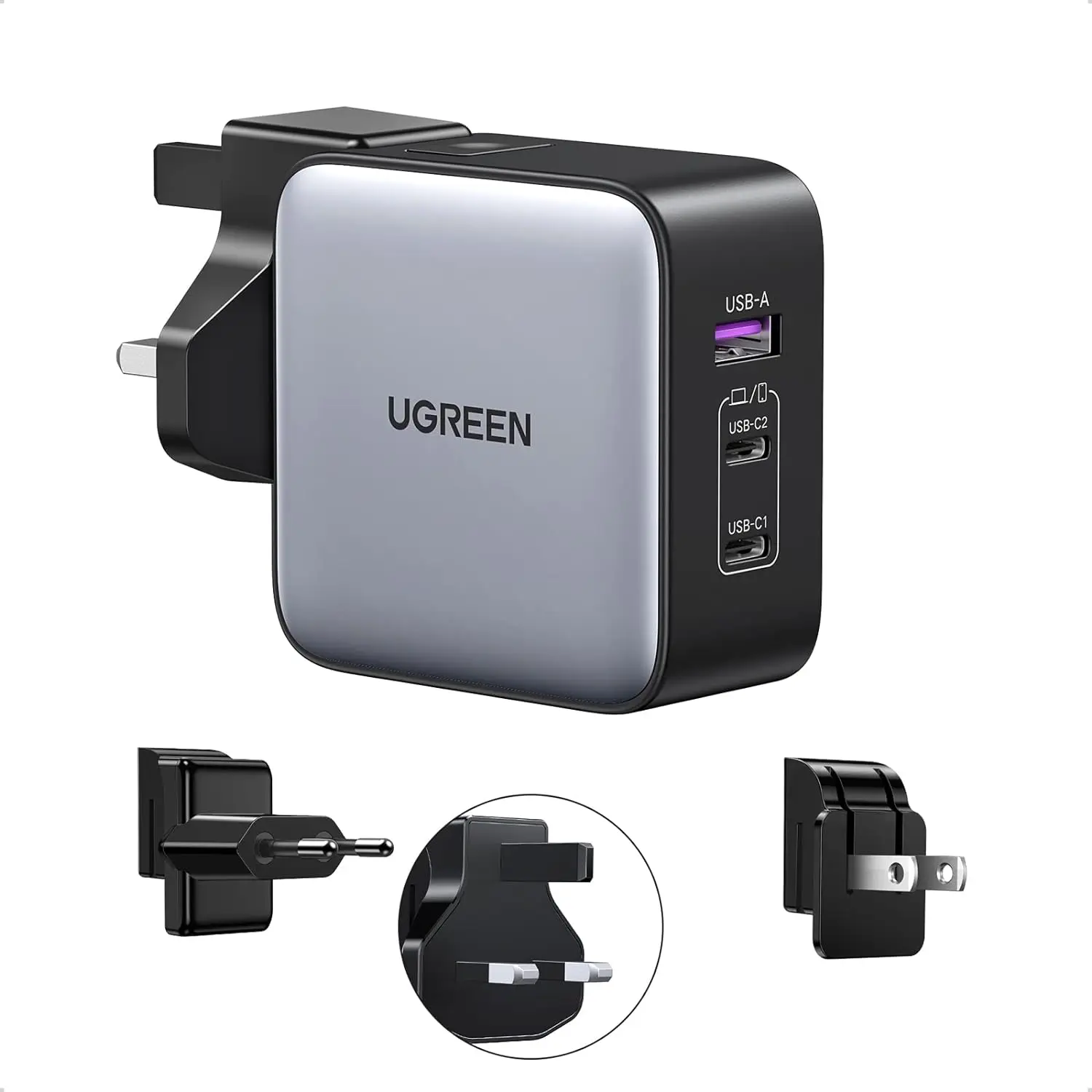 

UGREEN 65W USB C Charger, Nexode 3 Port Travel Charger GaN Fast International Charger with CN US UK EU Plug, USB C Power Adapter