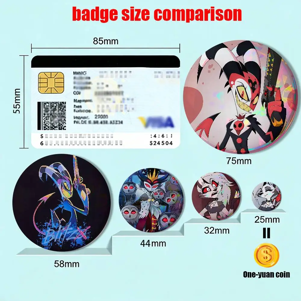 Loona Blitzo Stolas Helluva Boss HD Print 58mm 44mm Round Lapel Pins Pretty Derby Round Display Brooches Brooch Badges