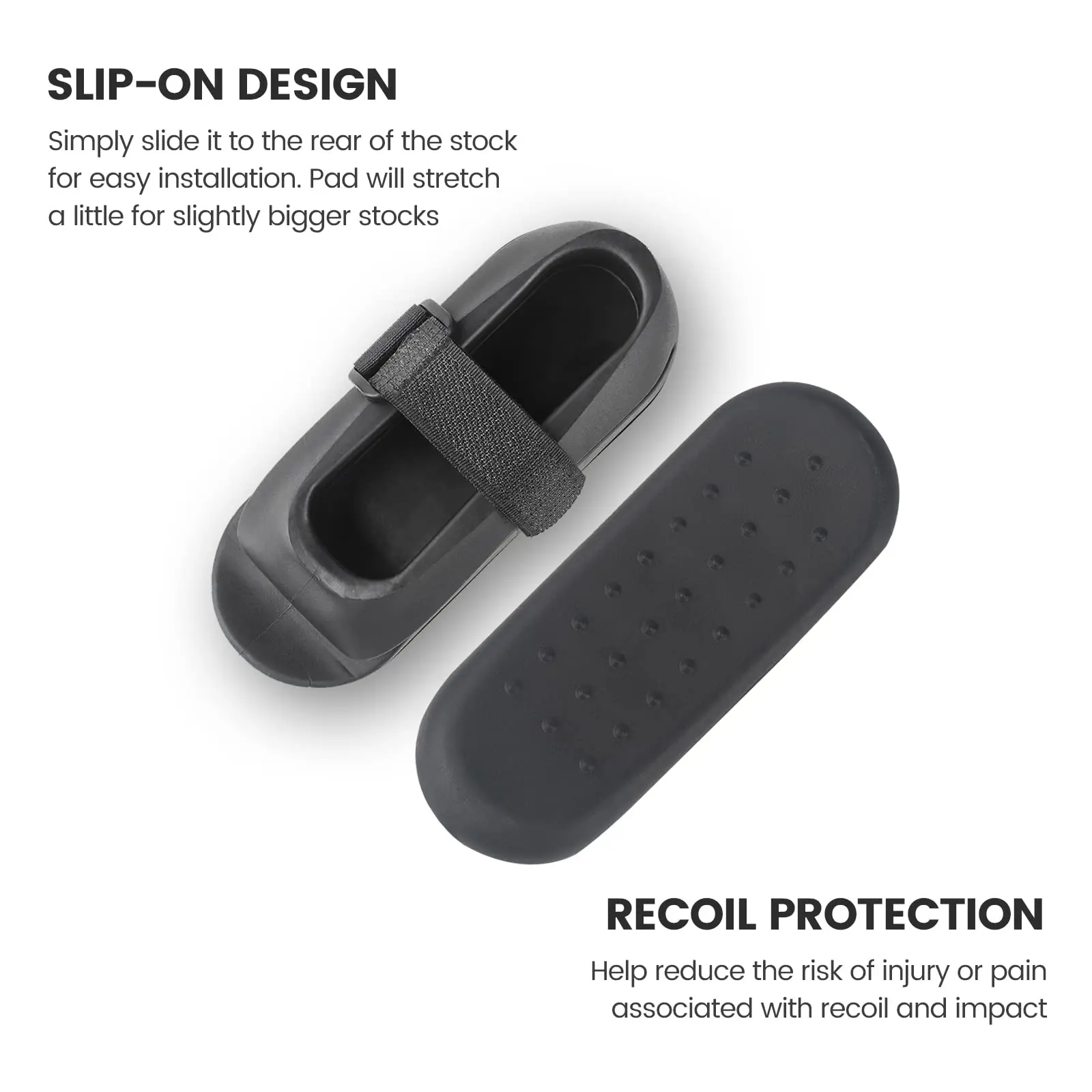 AQzxdc Slip-on Recoil Pad, Rubber Non-Slip Recoil Pad Shockproof Rear Cushion, Tactical Recoil Reducing Buffer Pad