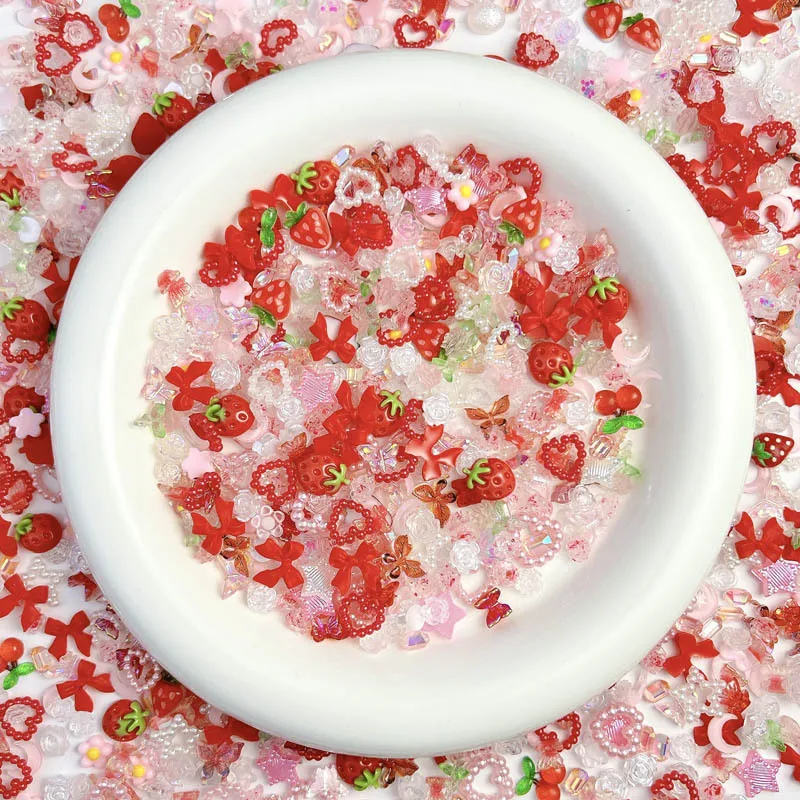 100개 랜덤 믹스 플라워 네일 참 스윗 레진 플랫백 문 네일 아트 데코레이션 액세서리 매니큐어 DIY