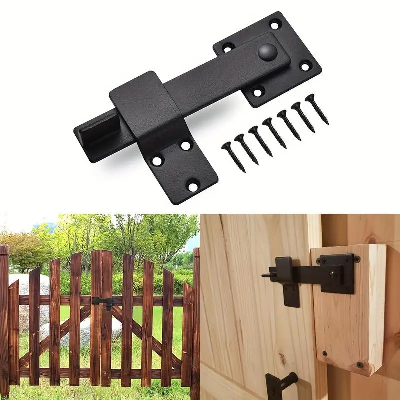 1Pc Heavy Duty Matte Black Metal Barn Door Latch 5.5 Inch Brushed Finish Rotating Handle for Indoor Outdoor Solid Iron Wood