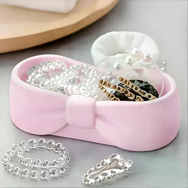 Cute Bow Bathroom Desk Organizer Pink Makeup Desk Tray Cute Toothbrush And Skincare Storage Box
