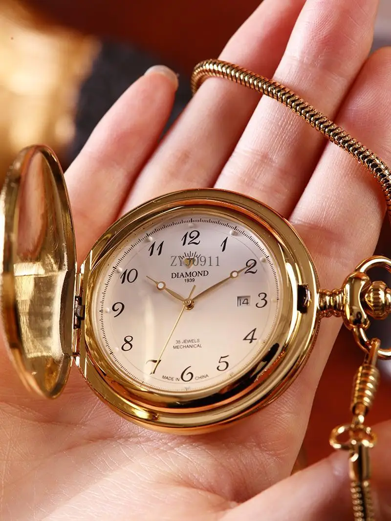 Полностью автоматические механические карманные часы со светящимся календарем, мужские ретро-флип-женские часы с подвеской