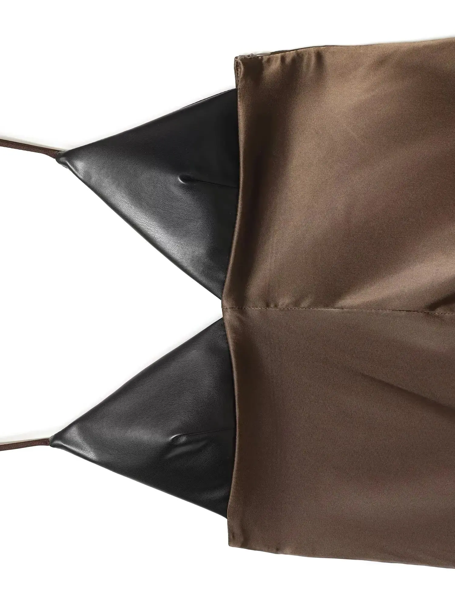 女性用エレガントなVネックのスリングドレス、無地の柔らかいサテン生地、イレギュラーなデザイン、シックなアシンメトリーヘム、PU素材の切り替えドレス