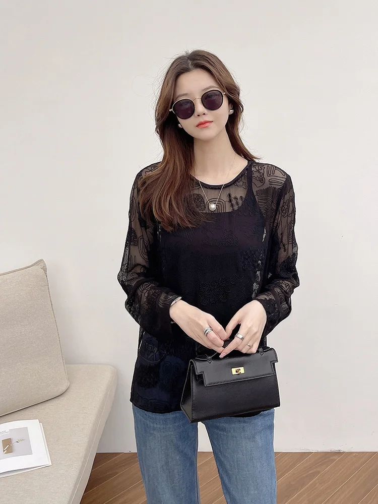 

Franz Chinese Style Heavy Embroidery Thin Silk Shirt Women Summer New Elegance Long Sleeve Top Antibacterial Lightweight Silk...