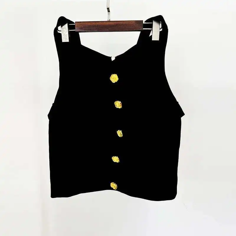 Setelan pakaian luar musim panas, pakaian luar dua potong wanita, kemeja putih kancing sebaris, rok pendek Halter hitam 2 potong