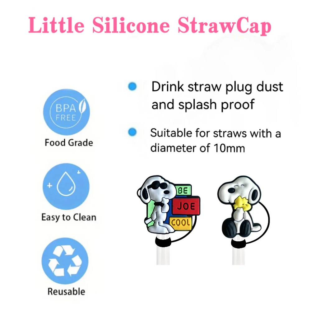 MINISO Snoopy Straw Toppers for10mm, with 30&40Oz Tumbler Accessories,with Handle Dust-Proof Reusable Straw Cover Charms Pendant