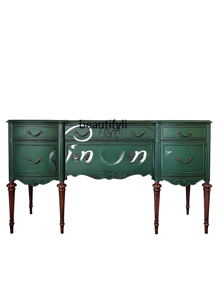 ] Neoclassical Chest of Drawers/Solid Wood Storage Green Hallway/Storage Cabinet/