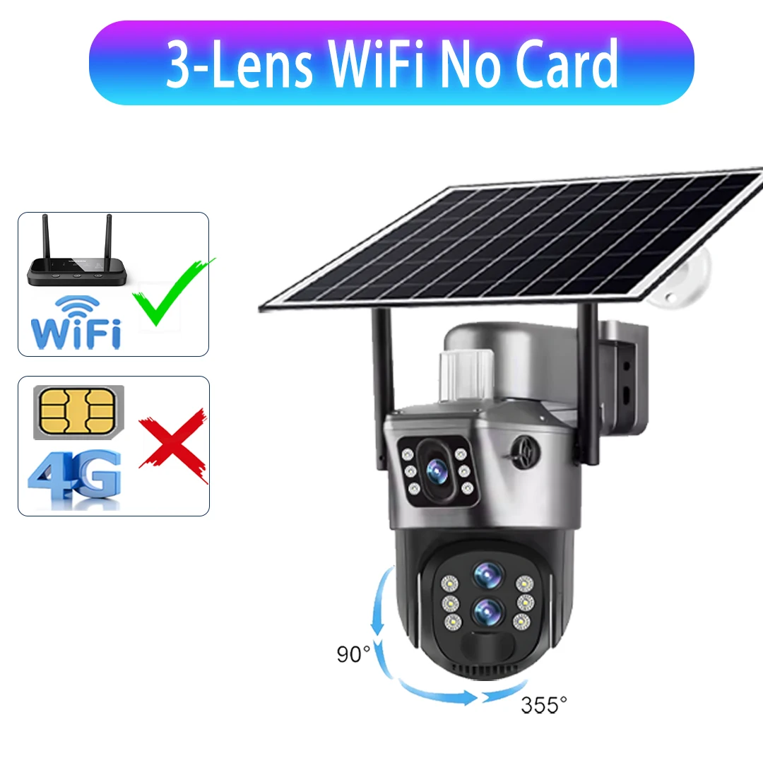4 Lens 10X Optische Zoom Solar Camera Buiten 20MP Buiten 3 PTZ Schermen 4G Sim Wifi Beveiligingscamera's Auto Tracking CCTV Camera V380