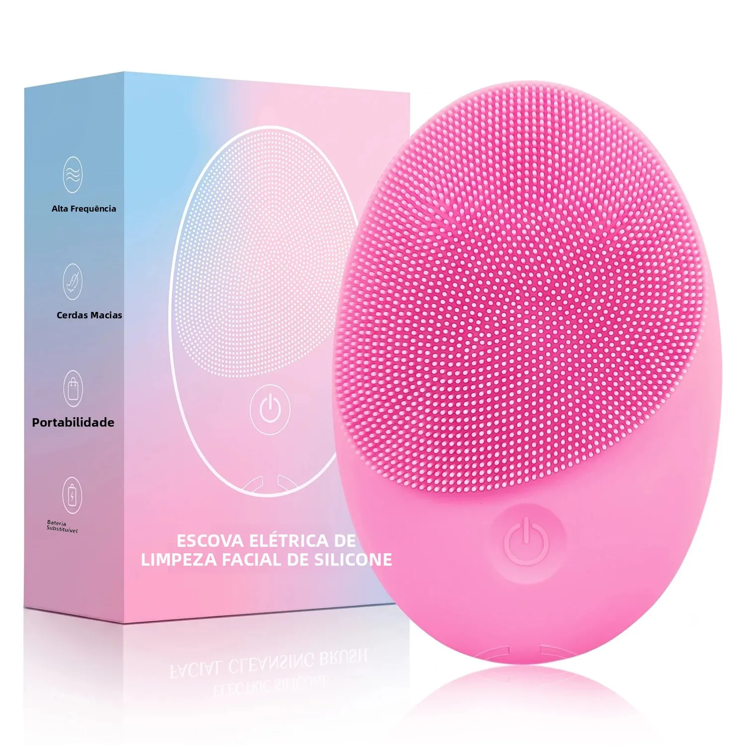 Escova elétrica de silicone para limpeza facial, limpeza profunda dos poros, esfoliação e massagem, à prova de água, portátil, essencial para viagens.