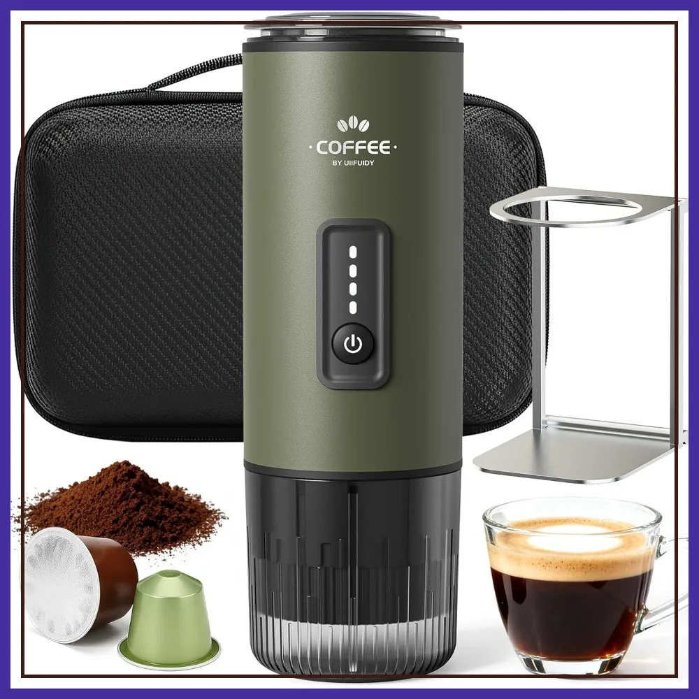 Cafetera Espresso Portátil, Set de Café 3 en 1 con Bolsa y Soporte, Cafetera Autocalentable USB-C para Viajes, Senderismo, Oficina