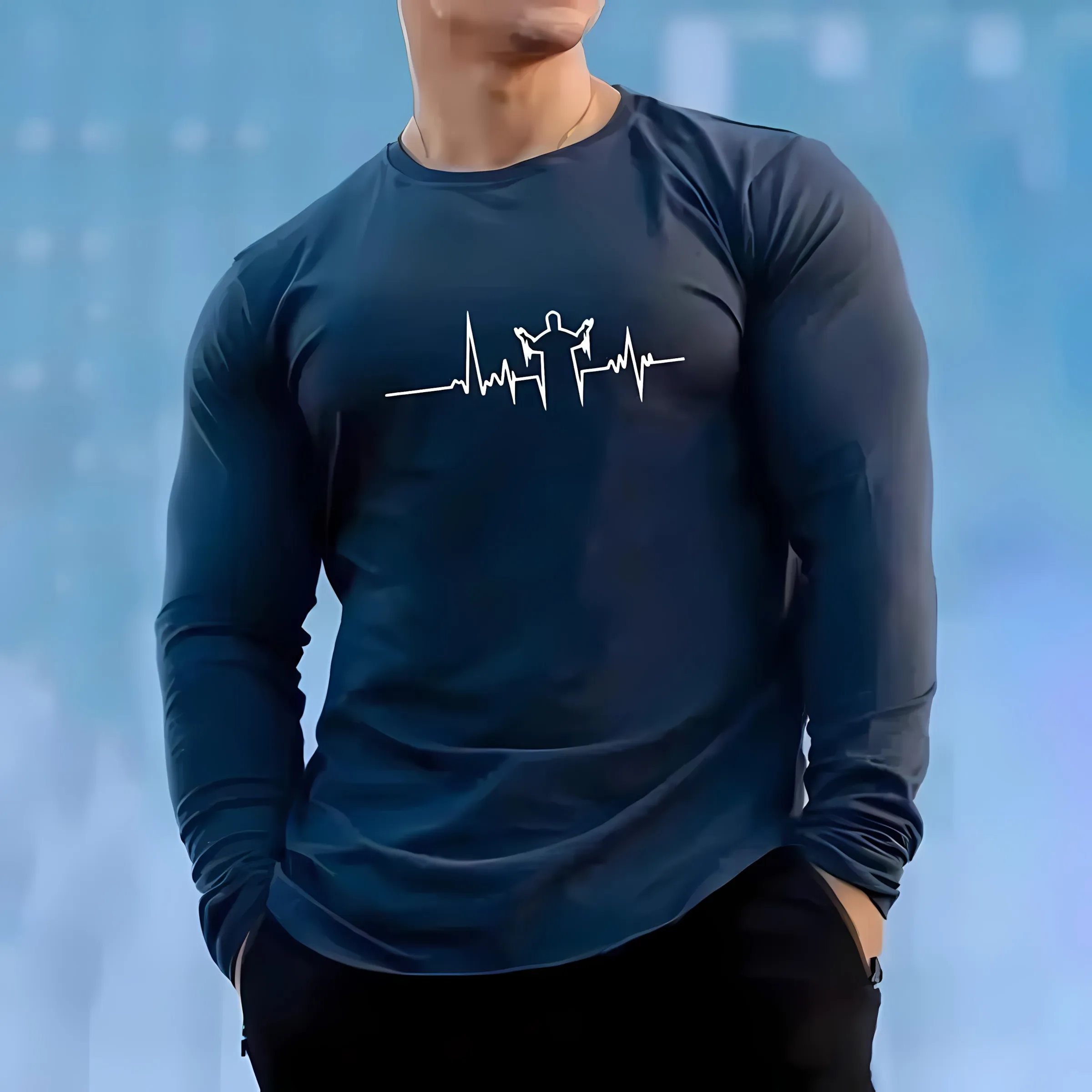 เสื้อยืดแขนยาวผู้ชายรุ่นใหม่สำหรับฤดูใบไม้ผลิและฤดูใบไม้ร่วงปี 2025 มีความทันสมัยสบายๆ และพิมพ์ลายทาง 3 มิติ