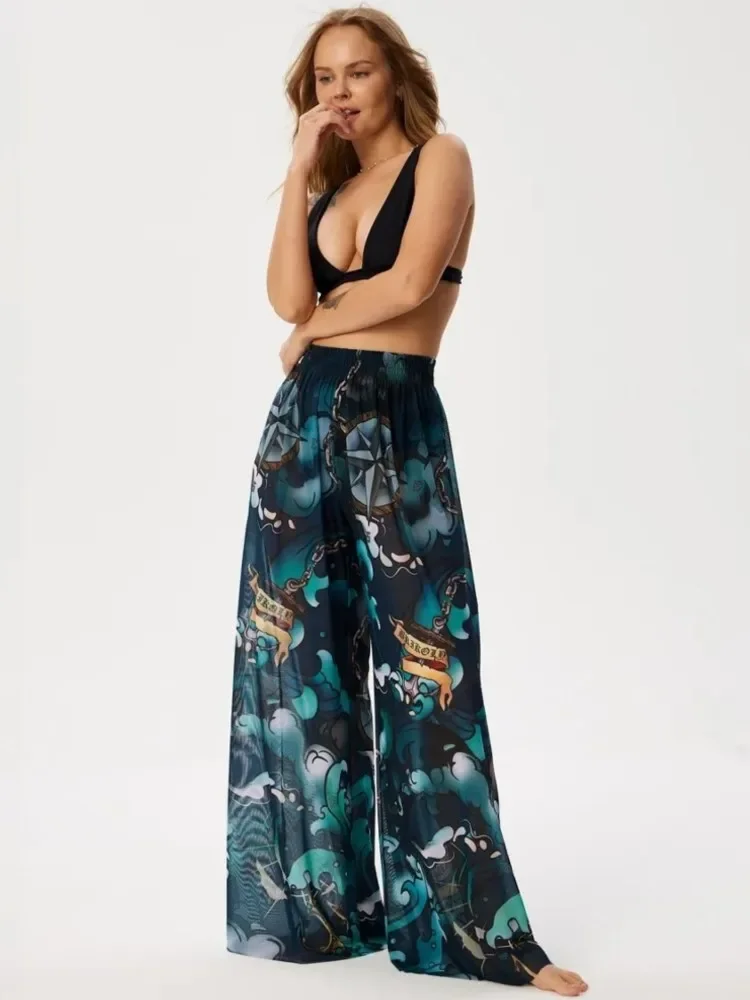 Damen-Cover-Up-Hose aus Chiffon mit Rüschenbesatz, Strand-Cover-Up-Cover-Ups für Bademode, Strand-Rüschenhose, 2025, Sommerhose