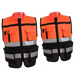 Reflecterend veiligheidsvest met hoge zichtbaarheid, 2 maten XXL, XL, oranje zwarte kleur Veiligheidsvest Nachtfietswerkkleding