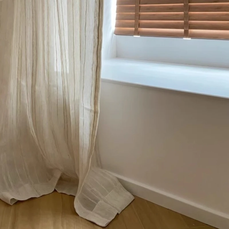 Cream Linen Japanese Tulle Vertical Cotton Linen Sheer Curtains for Living Room Bedroom Dining Blackout Custom Size Decor Window