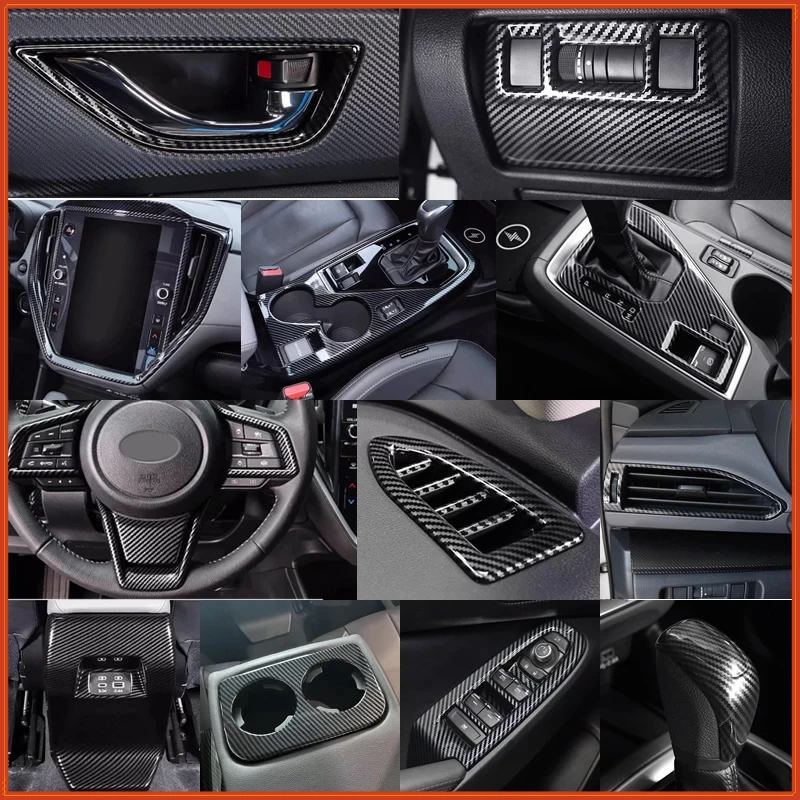 

For Subaru Crosstrek 2023 2024 2025 ABS Carbon Fiber Gear Shift Panel Inner Door Handle Bowl Window Switch Cover Car Accessories