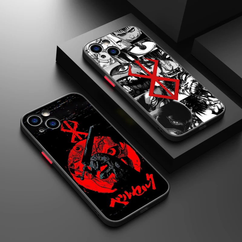 Cool Anime Berserk Phone Case For iPhone 15 14 13 12 11 8 7 Pro Max mini XS XR X Plus SE Frosted Translucent Cover