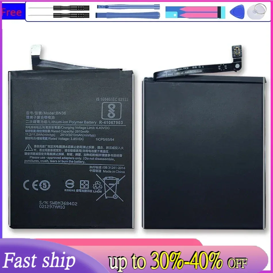 BN36 Replacement Battery For Xiaomi Mi 6X A2 2910Mah Batteria With Track Code + Tools