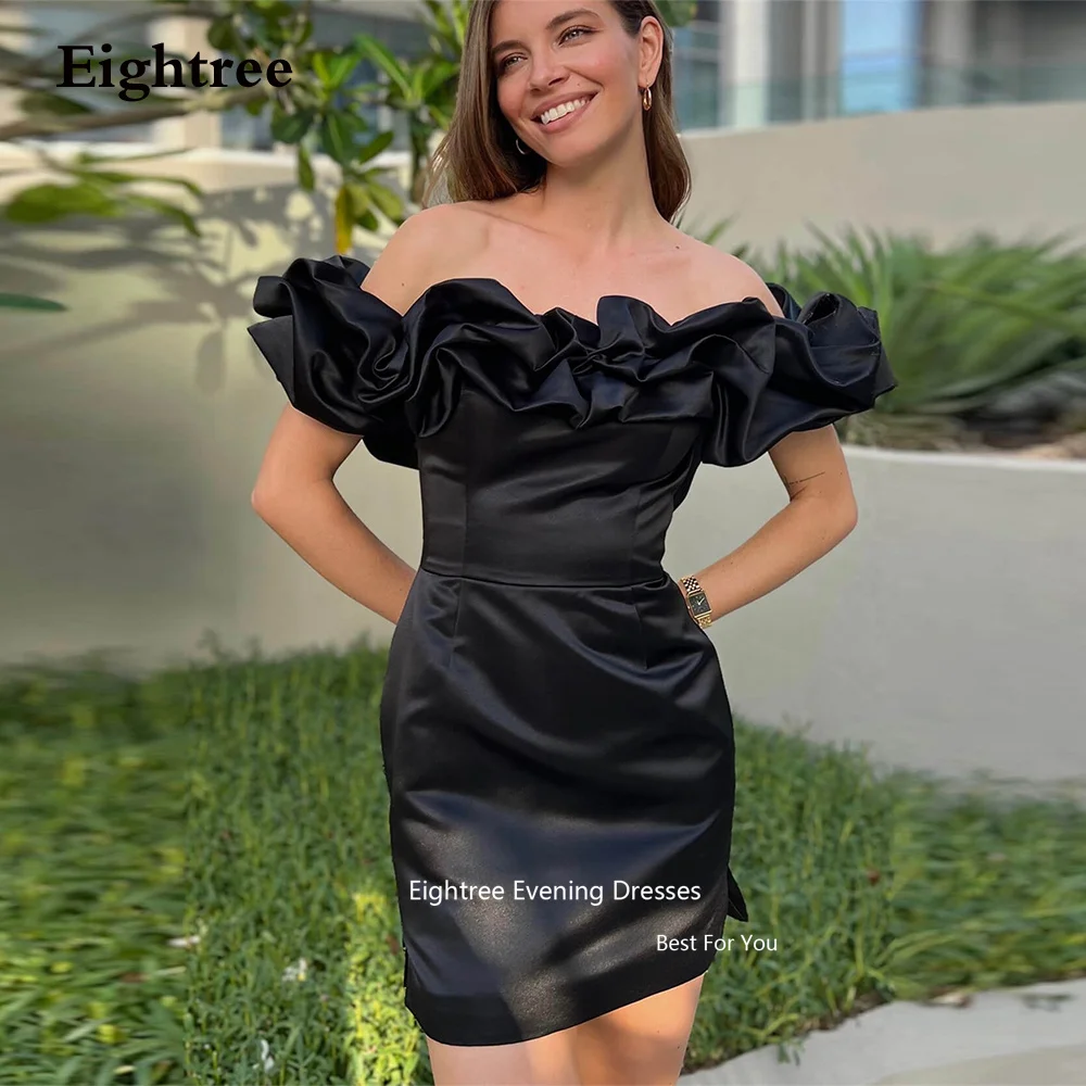 

Eightree Sexy Prom Dress Strapless Black Short Stain Mini Pleat Party Dresses Cocktail Dresses Robes De Cocktail 2023