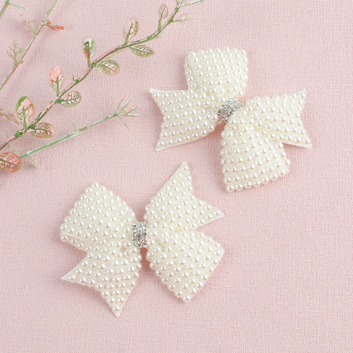 New White Pearl Hair Bow With Hair Clips For Girls Glitter Rhinestone Center Bows Hairpins Children Boutique Hair Accessories