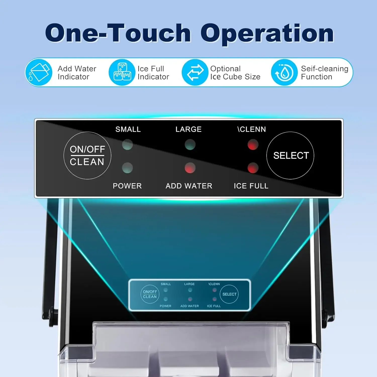 Compact Portable Ice Maker with Carry Handle for Kitchen, Party & Camping - Produces 2 Sizes of Crisp Ice Cubes - Countertop Ice