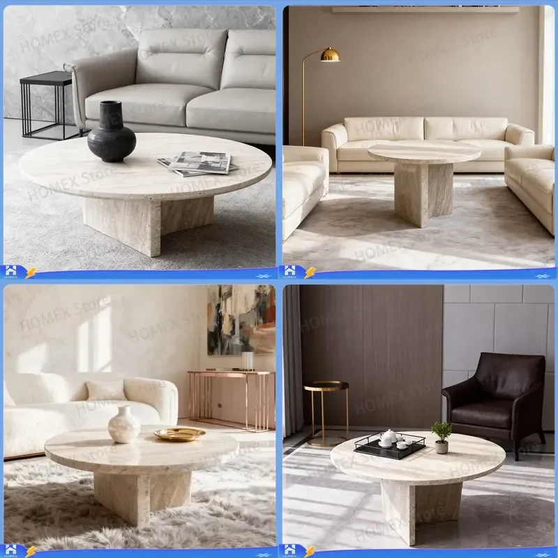Nordic Marble Center Table Modern Travertine Coffee Table Set Small Side Table for Living Room Bedroom Sofa Outdoor Furniture