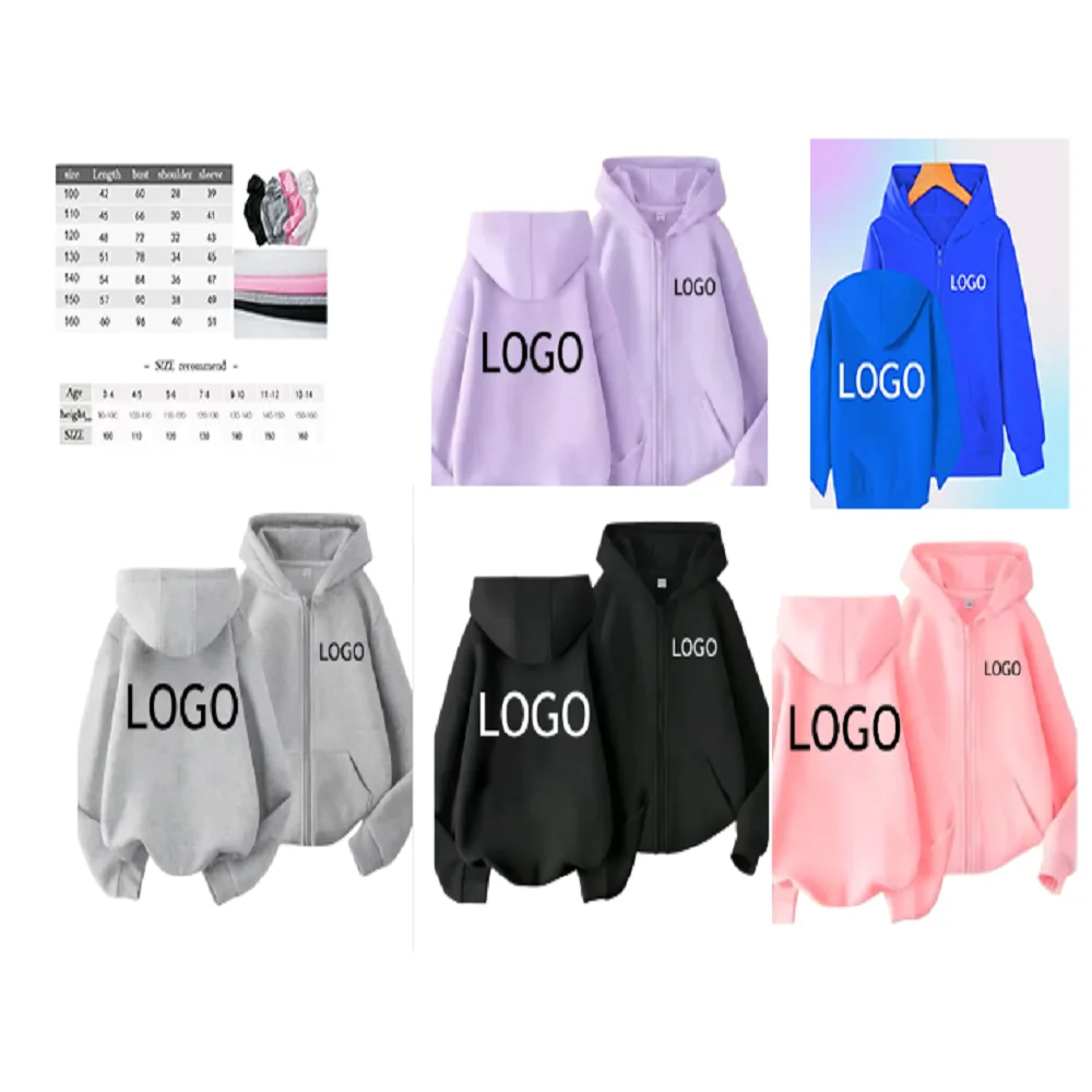 

Children's fashion zipper clothing free custom logo boys and girls hoodies top spring and autumn casual hoodies