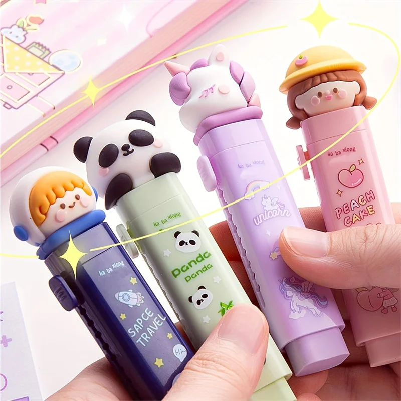 Cute Retractable Erasers For Kids With 2Pcs Replaceable Rubber Core, Cute Chipless Slide Eraser