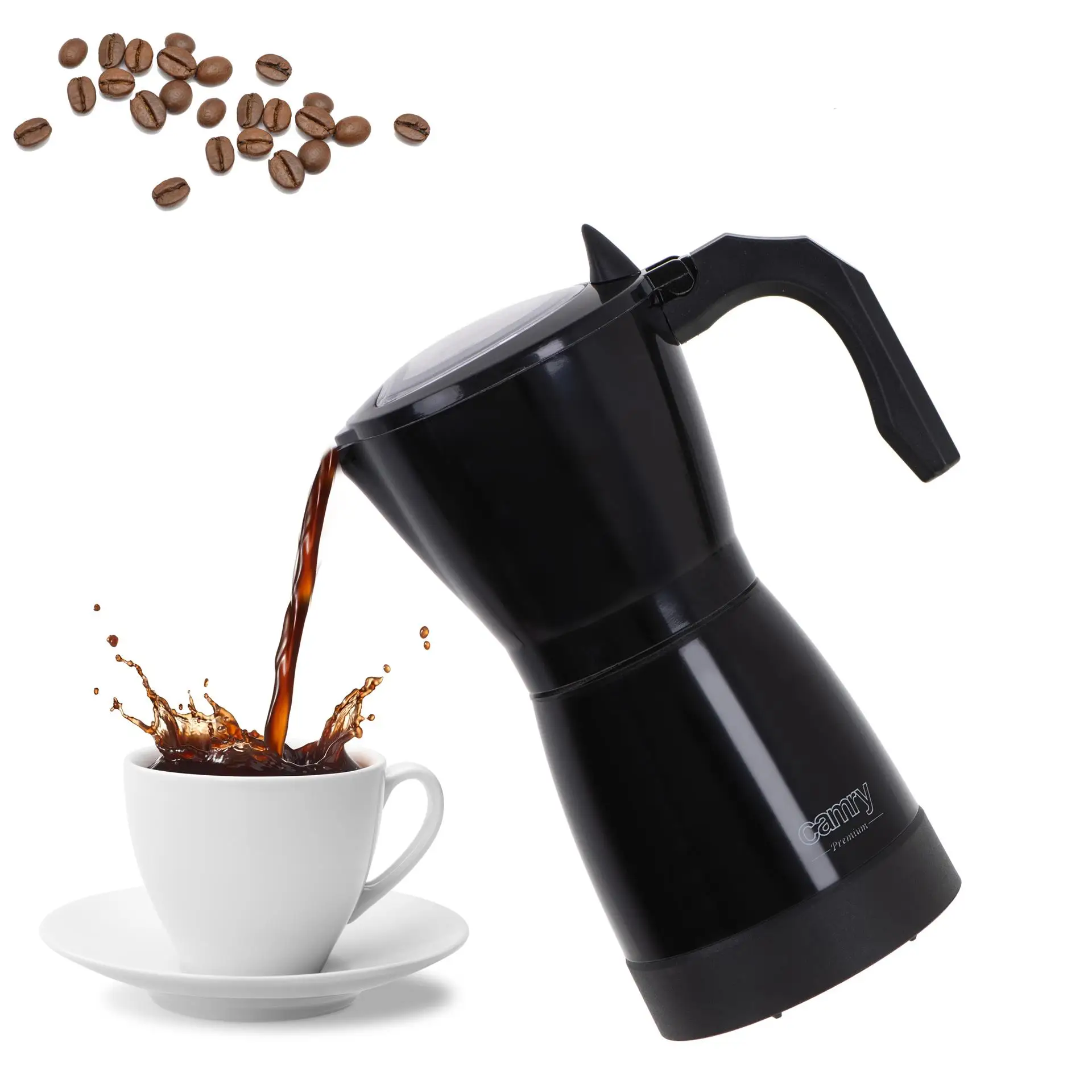 Elektrisch koffiezetapparaat Draagbare 6-kops espressomachine, zwart, aluminium, veilige automatisering.