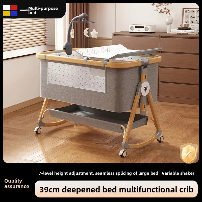 Cuna Plegable Móvil con Altura Ajustable, Cuna Portátil para Recién Nacidos, Multifuncional y Combinable