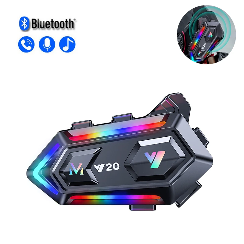 Y20 casco moto auricolare Bluetooth BT5.3 vivavoce chiamata Wireless riduzione del rumore cuffie impermeabili con luce RGB