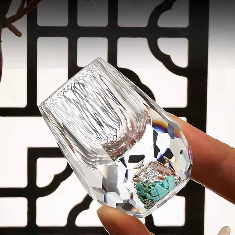 مجموعة كؤوس الخمور الكريستالية الماسية الفودكا شوت ويسكي ساكي سوجو براندي كوب شاي 15 مل - كؤوس متنوعة لنبيذ الأرواح #4