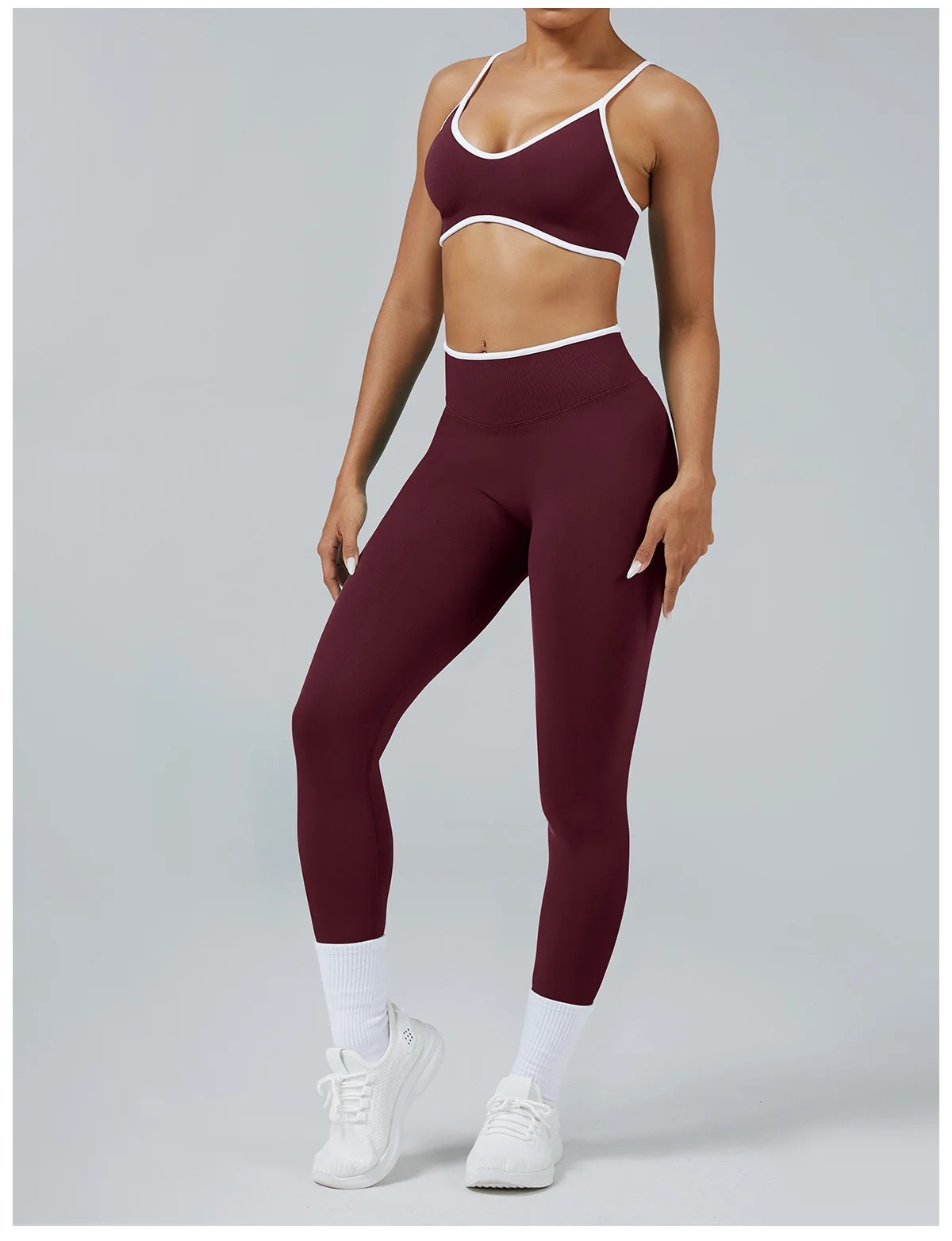 2-teiliges Set: High-Waist-Leggings, Fitnesskleidung, nahtloser Gym-Outfit, Yoga-Sport-BH, Damen-Lauf- und Yoga-Set, Sportanzug – Detail 15