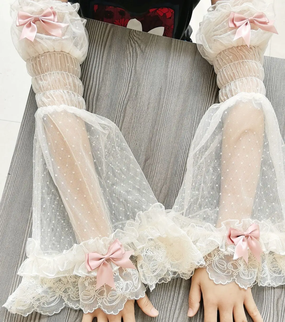Mangas de brazo de encaje con lazo versátil para mujer, diseño Original japonés de Lolita, dulce y bonito, mangas postizas para boda