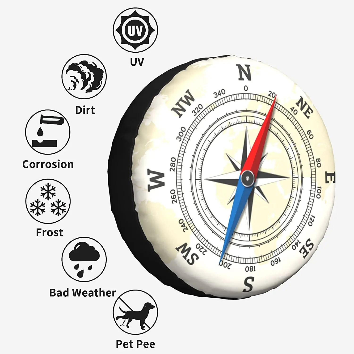 Penutup Ban Serep Peta Petualangan Kompas, Pelindung Ban Tahan Air Penutup Ban Roda Tahan Debu untuk Mobil Truk RV SUV Camper