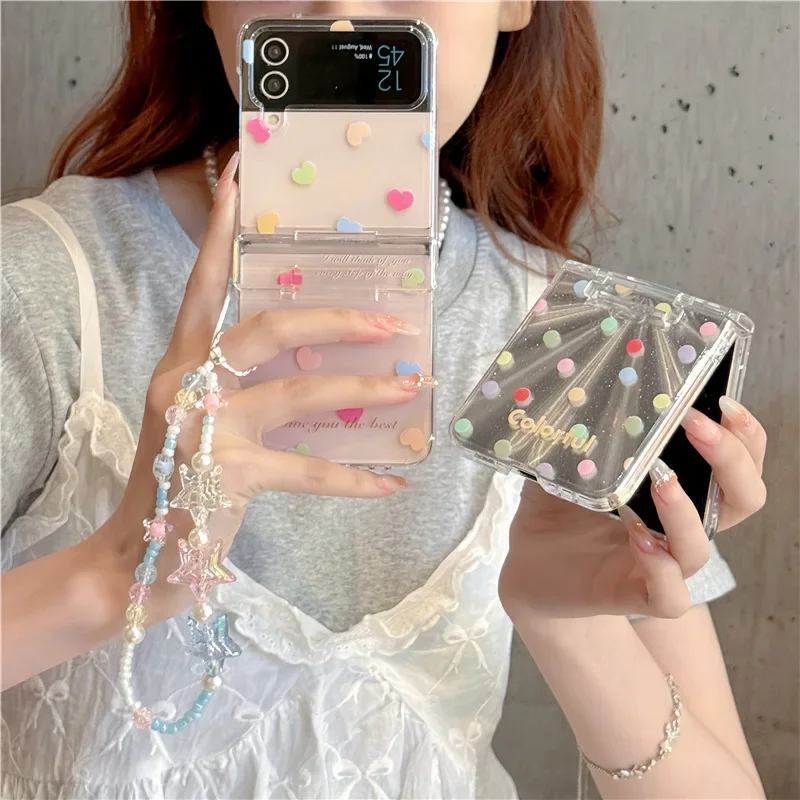 Casing ponsel Polka Dot hati warna-warni gaya Ins untuk Samsung Galaxy ZFlip6 4 3 penutup keras untuk Flip5 Flip3 Flip4 braket cangkang padat