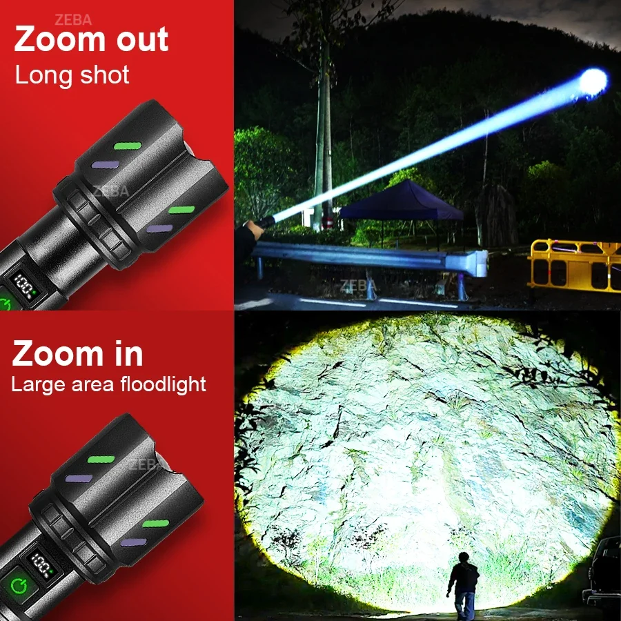 2026 38000000LM Most Powerful LED Flashlight USB Rechargeable Flashlight Outdoor Long Range Torch Light Camping Fishing Lantern
