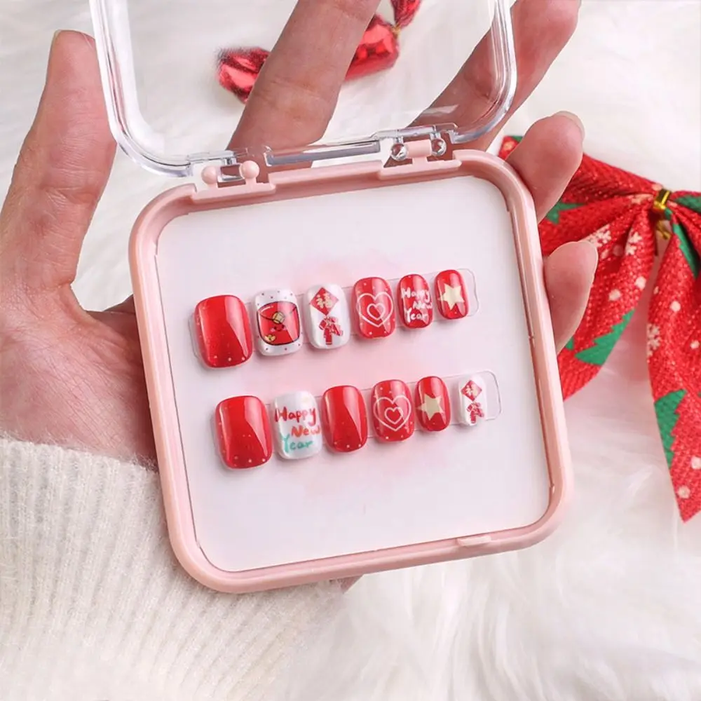 

Gilded Cat Eyes Children False Nails Short Square Shaped Nail Supplies Kids Fake Nail Extension Press on Nails Bowknot