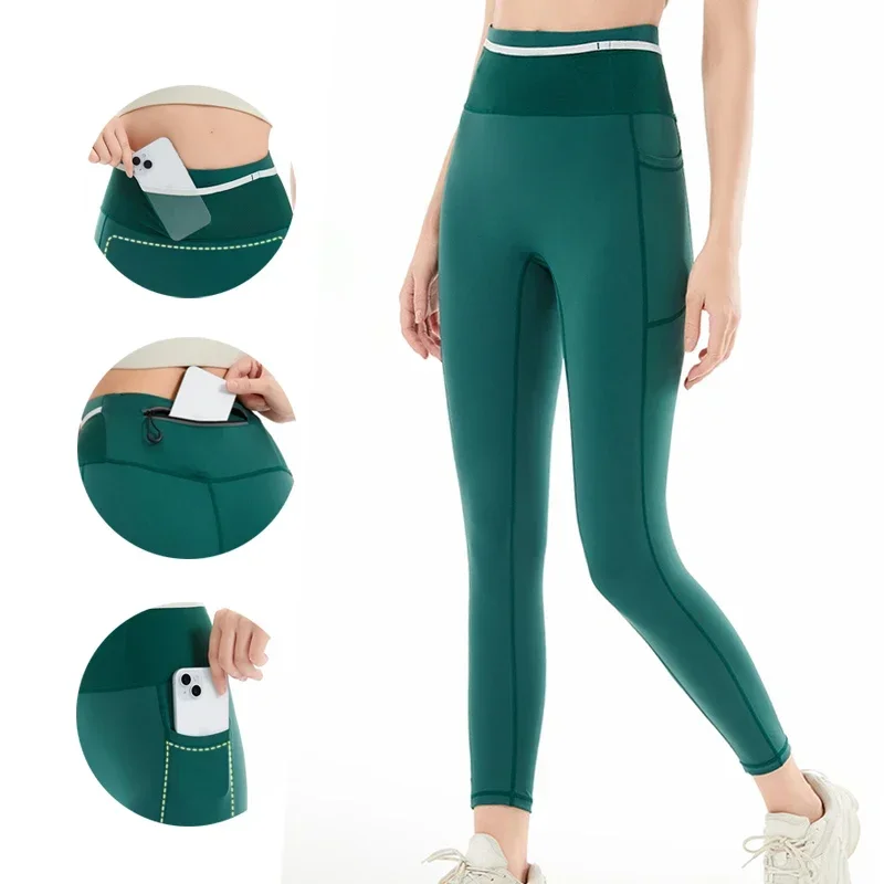 

(S-XL) Женские брюки для марафонского бега с 6 карманами, чехол для телефона, быстросохнущие компрессионные колготки, леггинсы для тенниса, йоги, фитнеса