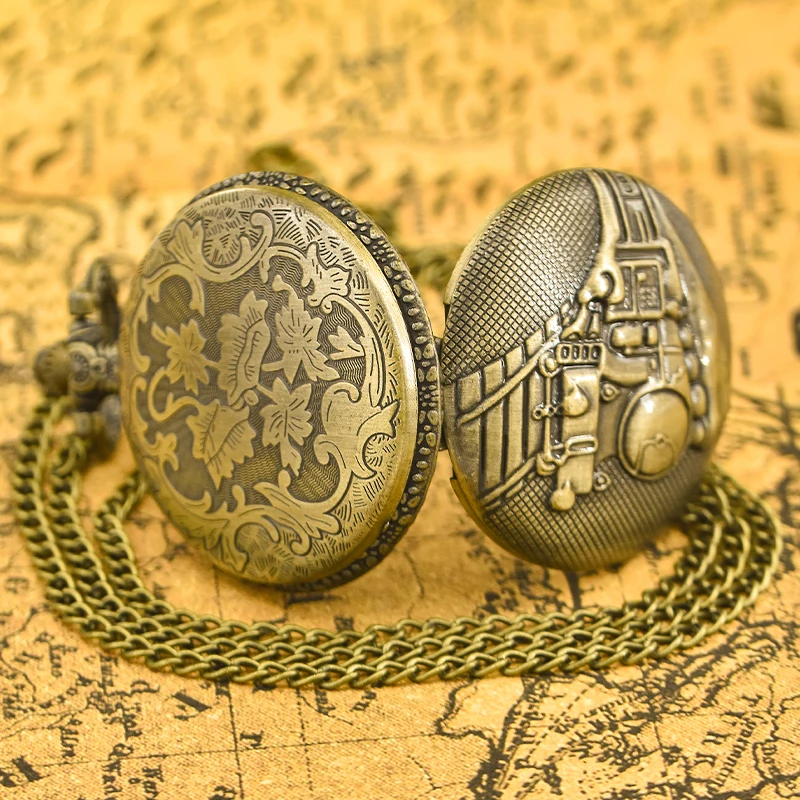 Винтажные бронзовые креативные резная локомотивная цепочка кварцевые карманные часы подарок для мужчин и женщин студентов