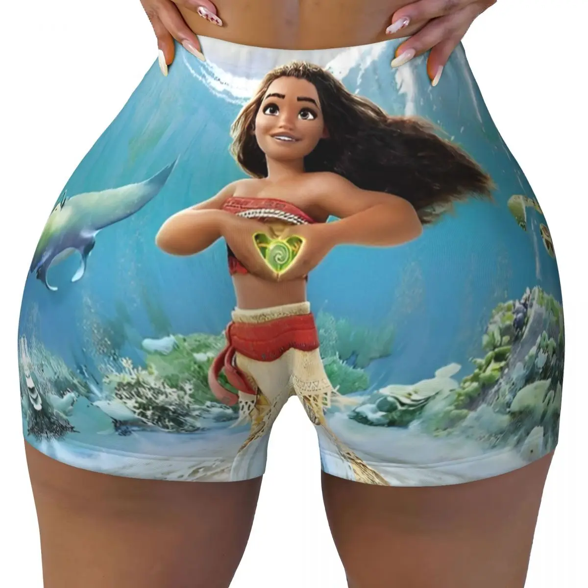

Woman Workout Yoga Tight Shorts Vaiana Moana 2 Quick Dried Shorts Animated Musical Fitness Gym Wear