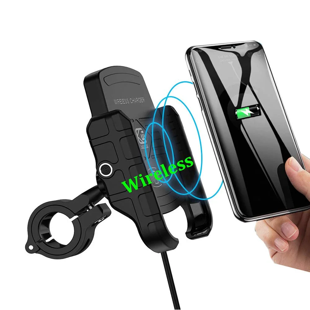 Aileap Universal Motorcycle Phone Holder Aluminum Bike CellPhone Mount Integrated with Wireless Charger Sturdy Handlebar Cradle